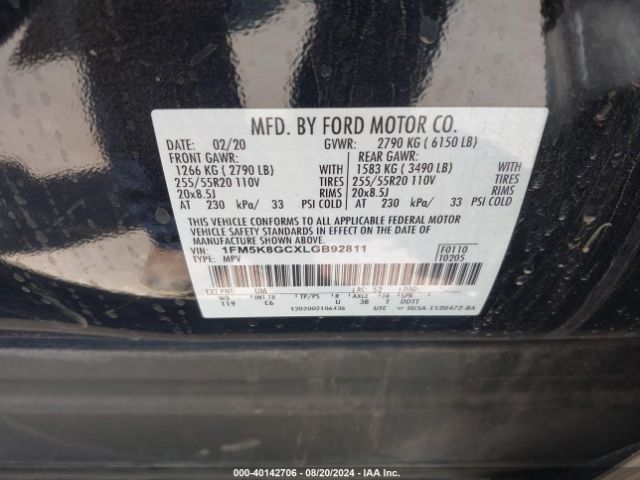 Photo 8 VIN: 1FM5K8GCXLGB92811 - FORD EXPLORER 