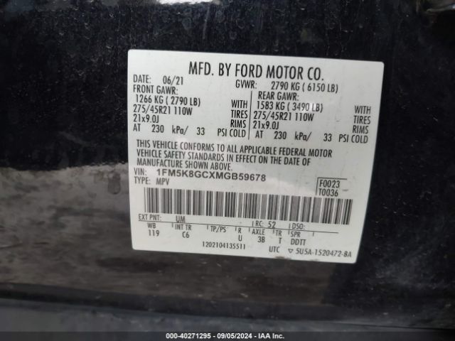 Photo 8 VIN: 1FM5K8GCXMGB59678 - FORD EXPLORER 