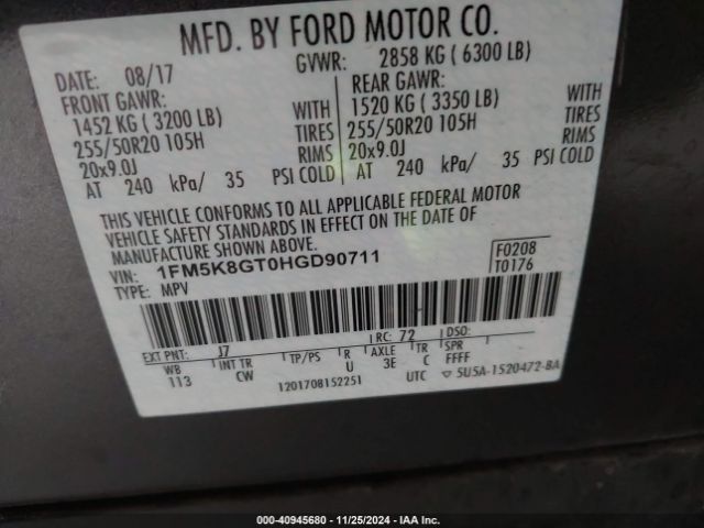 Photo 8 VIN: 1FM5K8GT0HGD90711 - FORD EXPLORER 