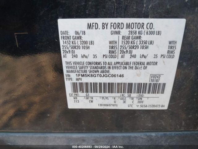 Photo 8 VIN: 1FM5K8GT0JGC06146 - FORD EXPLORER 