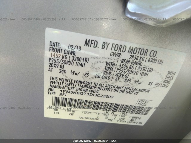 Photo 8 VIN: 1FM5K8GT1DGC25003 - FORD EXPLORER 