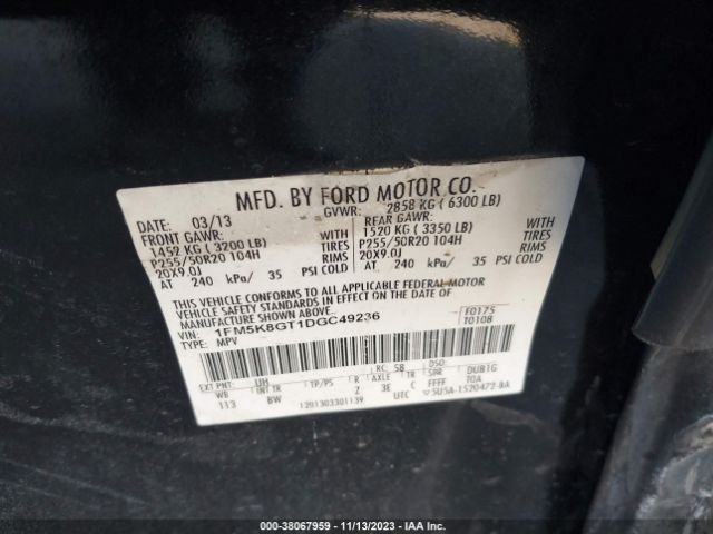 Photo 8 VIN: 1FM5K8GT1DGC49236 - FORD EXPLORER 