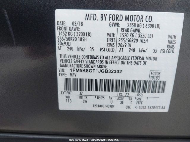 Photo 8 VIN: 1FM5K8GT1JGB32302 - FORD EXPLORER 