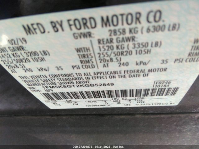 Photo 8 VIN: 1FM5K8GT2KGB52849 - FORD EXPLORER 