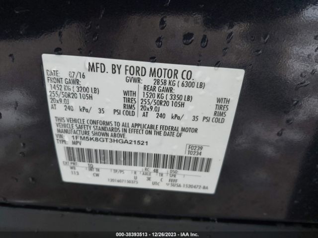 Photo 8 VIN: 1FM5K8GT3HGA21521 - FORD EXPLORER 