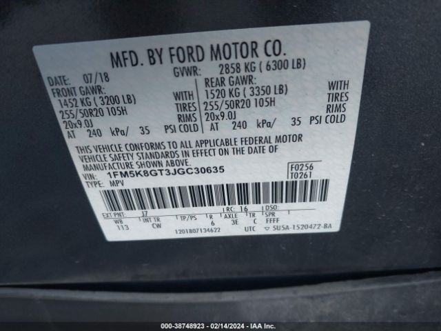 Photo 8 VIN: 1FM5K8GT3JGC30635 - FORD EXPLORER 