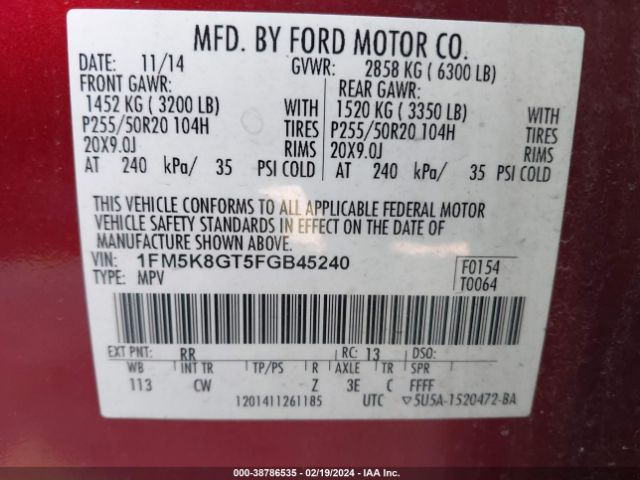 Photo 8 VIN: 1FM5K8GT5FGB45240 - FORD EXPLORER 