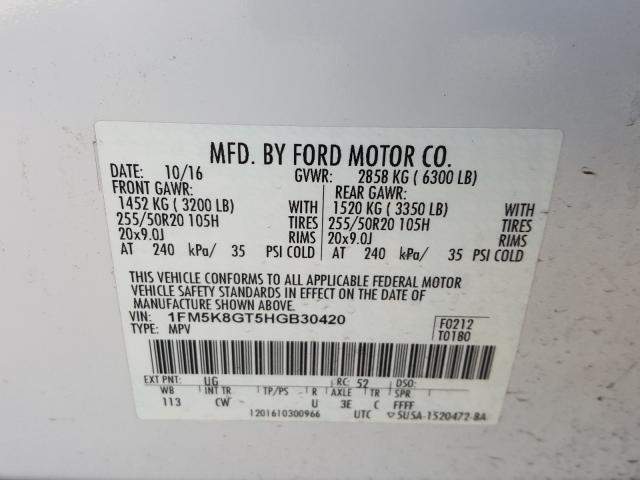 Photo 9 VIN: 1FM5K8GT5HGB30420 - FORD EXPLORER 