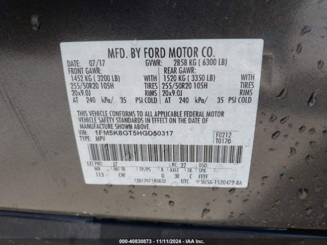 Photo 8 VIN: 1FM5K8GT5HGD50317 - FORD EXPLORER 