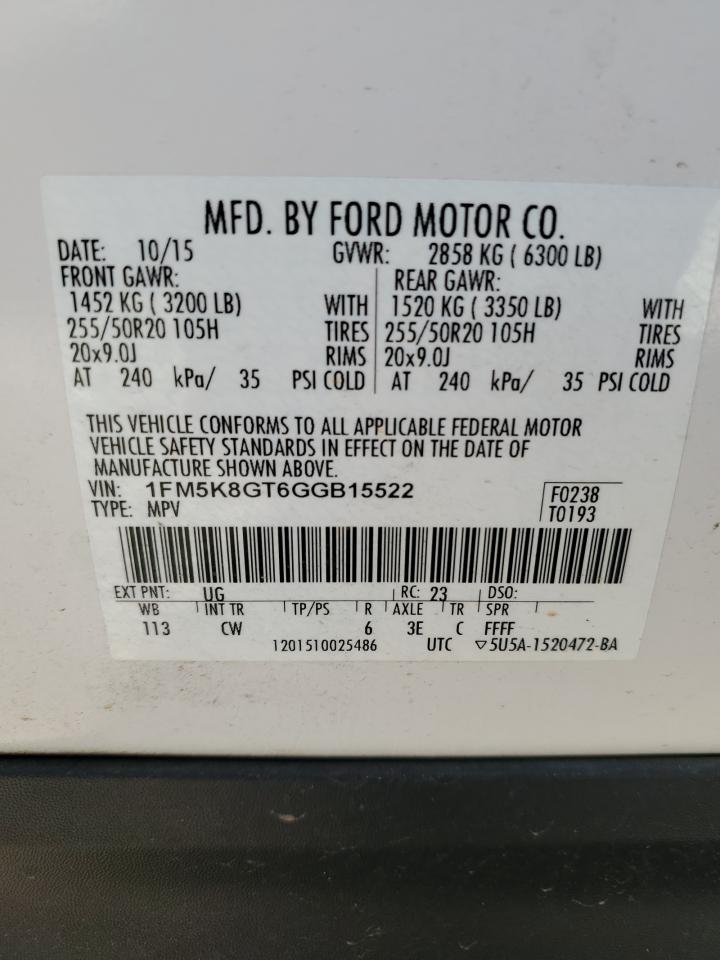 Photo 12 VIN: 1FM5K8GT6GGB15522 - FORD EXPLORER 