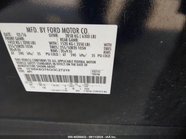 Photo 8 VIN: 1FM5K8GT6GGC27219 - FORD EXPLORER 