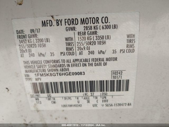 Photo 8 VIN: 1FM5K8GT6HGE09083 - FORD EXPLORER 