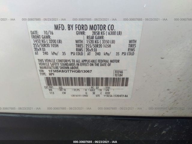 Photo 8 VIN: 1FM5K8GT7HGB13067 - FORD EXPLORER 