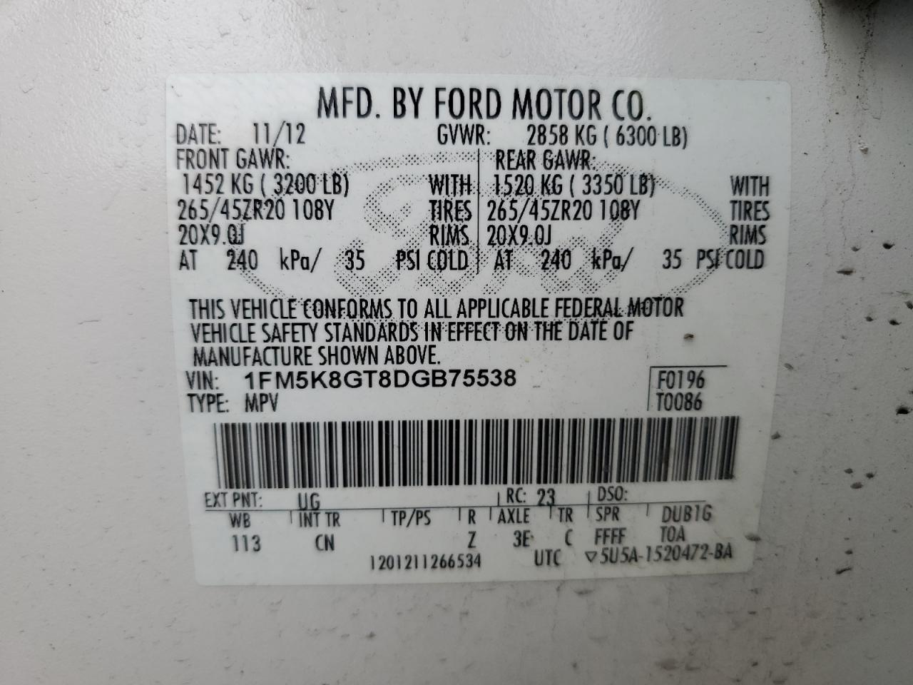 Photo 12 VIN: 1FM5K8GT8DGB75538 - FORD EXPLORER 