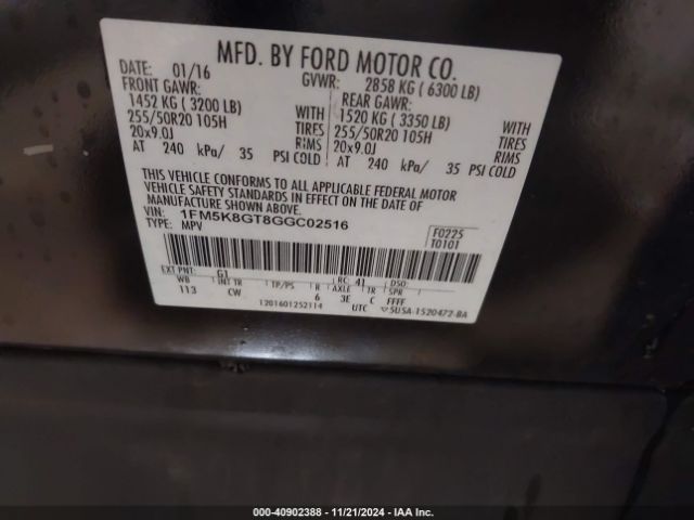 Photo 8 VIN: 1FM5K8GT8GGC02516 - FORD EXPLORER 