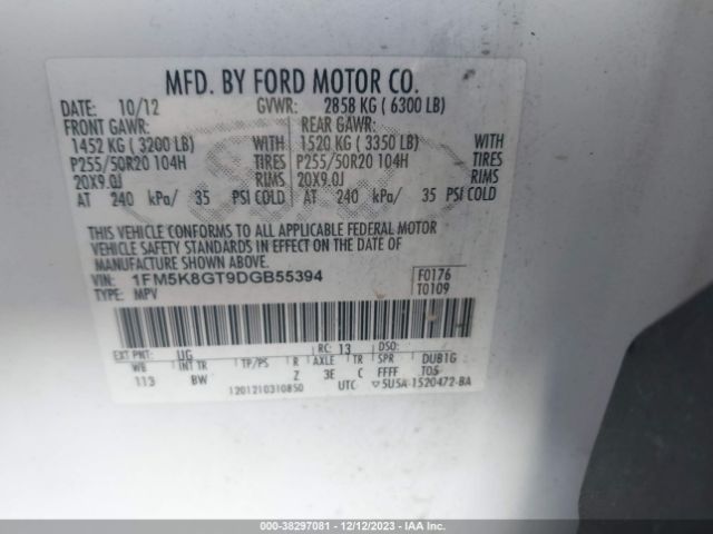 Photo 8 VIN: 1FM5K8GT9DGB55394 - FORD EXPLORER 