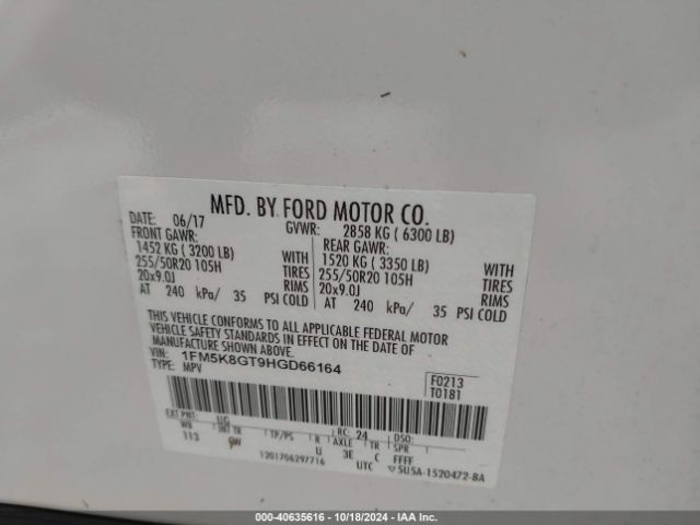 Photo 8 VIN: 1FM5K8GT9HGD66164 - FORD EXPLORER 