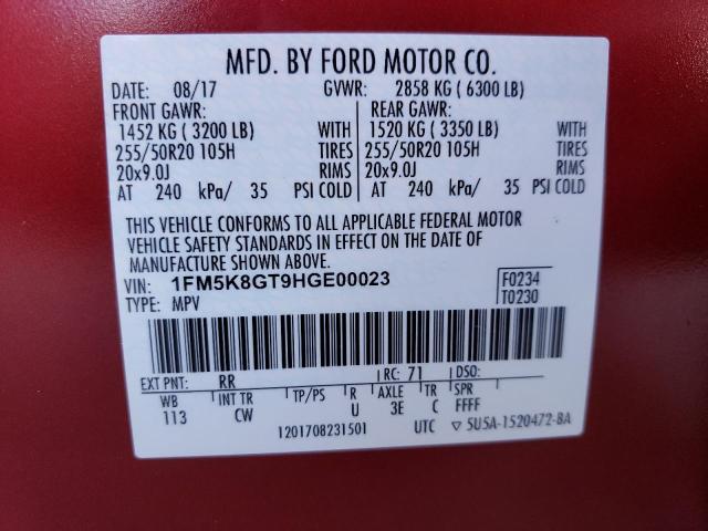 Photo 13 VIN: 1FM5K8GT9HGE00023 - FORD EXPLORER 