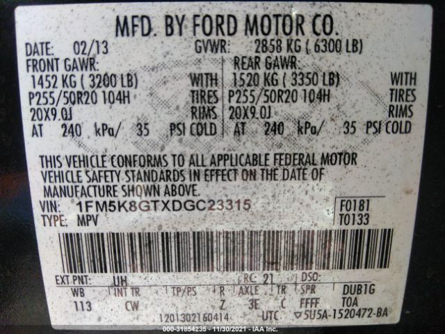 Photo 8 VIN: 1FM5K8GTXDGC23315 - FORD EXPLORER 