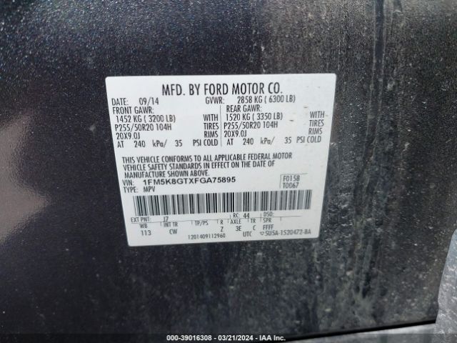 Photo 8 VIN: 1FM5K8GTXFGA75895 - FORD EXPLORER 