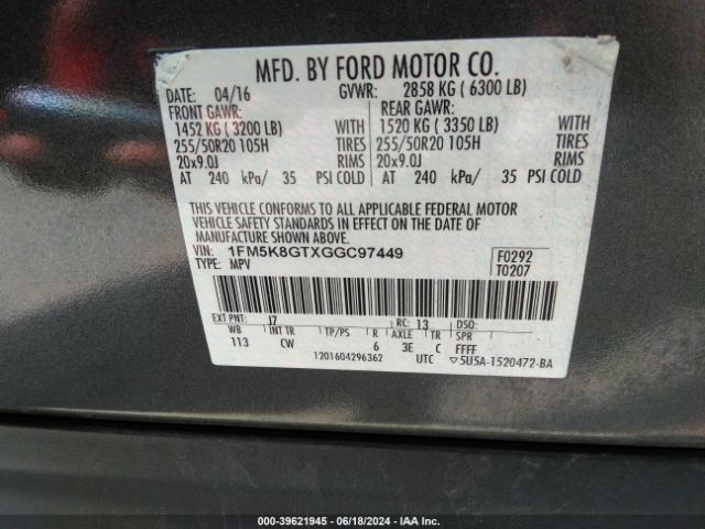 Photo 8 VIN: 1FM5K8GTXGGC97449 - FORD EXPLORER 