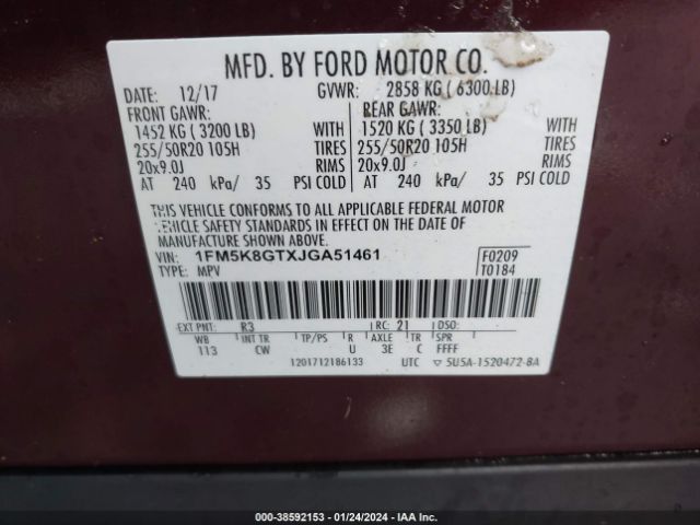 Photo 8 VIN: 1FM5K8GTXJGA51461 - FORD EXPLORER 