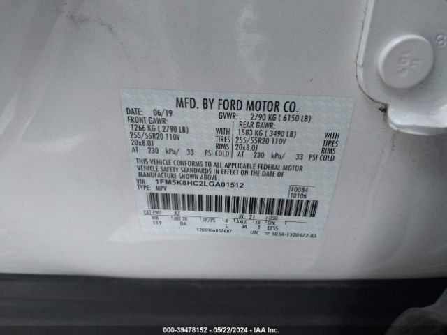 Photo 8 VIN: 1FM5K8HC2LGA01512 - FORD EXPLORER 