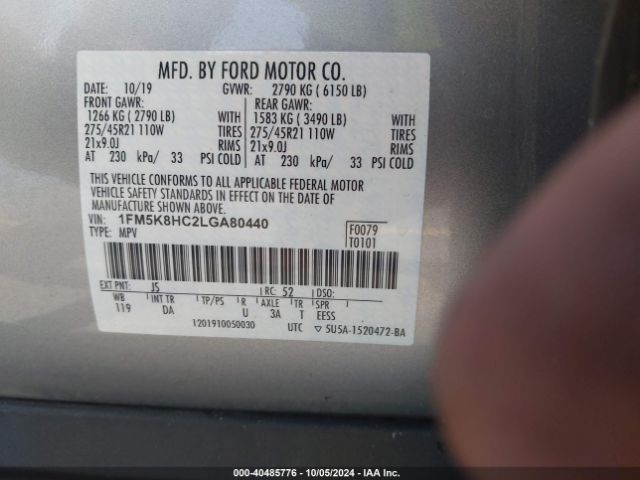 Photo 8 VIN: 1FM5K8HC2LGA80440 - FORD EXPLORER 