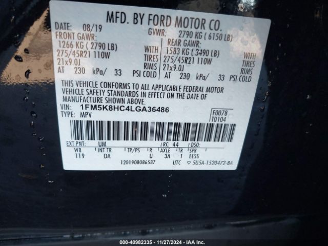 Photo 8 VIN: 1FM5K8HC4LGA36486 - FORD EXPLORER 