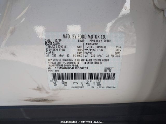 Photo 8 VIN: 1FM5K8HC4LGB00753 - FORD EXPLORER 