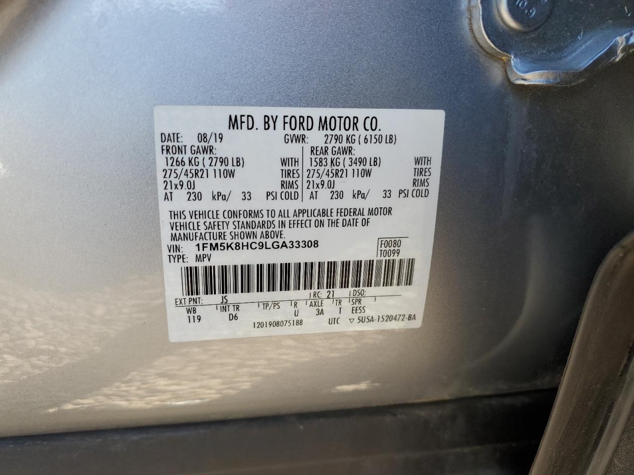 Photo 12 VIN: 1FM5K8HC9LGA33308 - FORD EXPLORER 