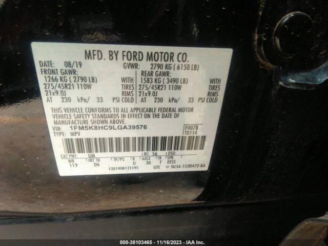 Photo 8 VIN: 1FM5K8HC9LGA39576 - FORD EXPLORER 