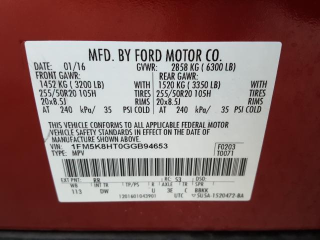 Photo 9 VIN: 1FM5K8HT0GGB94653 - FORD EXPLORER P 