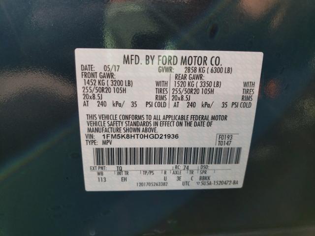 Photo 9 VIN: 1FM5K8HT0HGD21936 - FORD EXPLORER P 