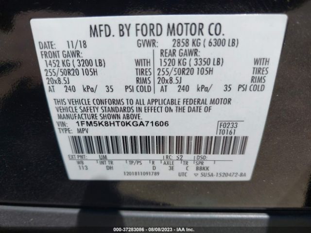 Photo 8 VIN: 1FM5K8HT0KGA71606 - FORD EXPLORER 