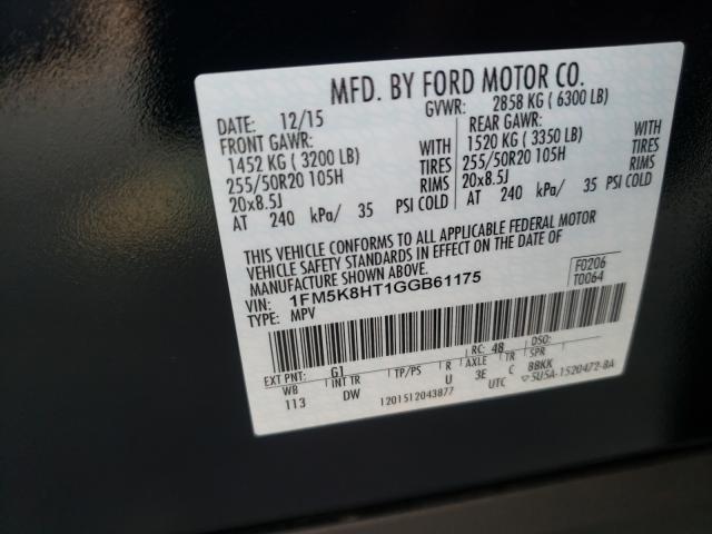 Photo 9 VIN: 1FM5K8HT1GGB61175 - FORD EXPLORER P 