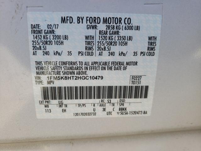 Photo 9 VIN: 1FM5K8HT2HGC10479 - FORD EXPLORER P 