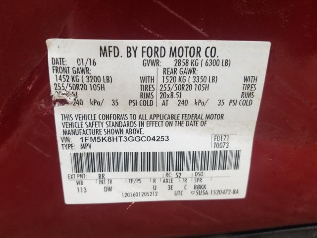 Photo 9 VIN: 1FM5K8HT3GGC04253 - FORD EXPLORER P 