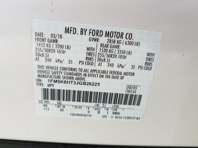 Photo 9 VIN: 1FM5K8HT3JGB26225 - FORD EXPLORER P 