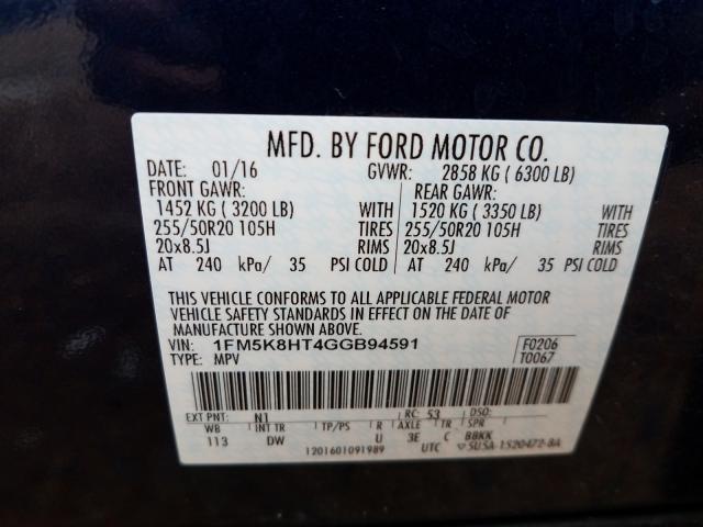 Photo 9 VIN: 1FM5K8HT4GGB94591 - FORD EXPLORER P 