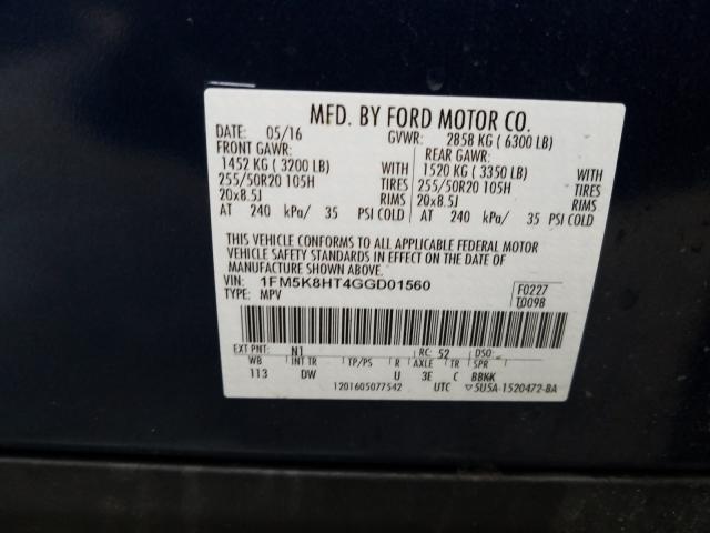 Photo 9 VIN: 1FM5K8HT4GGD01560 - FORD EXPLORER P 