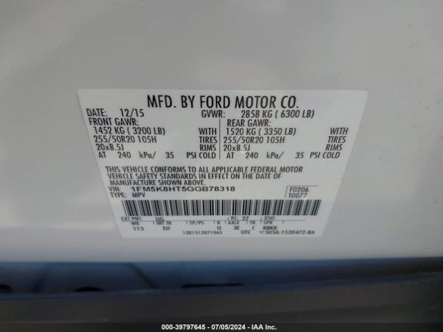 Photo 8 VIN: 1FM5K8HT5GGB78318 - FORD EXPLORER 