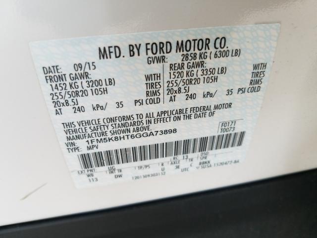 Photo 9 VIN: 1FM5K8HT6GGA73898 - FORD EXPLORER 