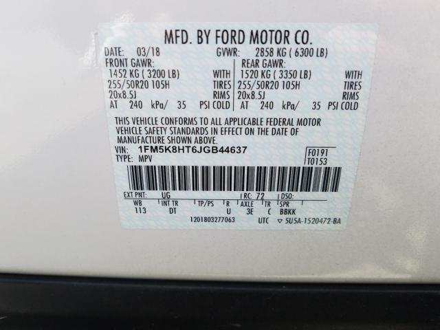 Photo 9 VIN: 1FM5K8HT6JGB44637 - FORD EXPLORER P 