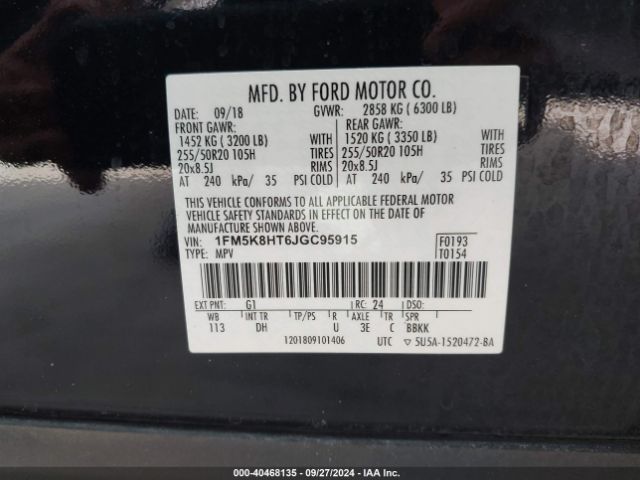 Photo 8 VIN: 1FM5K8HT6JGC95915 - FORD EXPLORER 