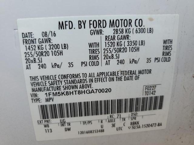 Photo 12 VIN: 1FM5K8HT8HGA70020 - FORD EXPLORER 