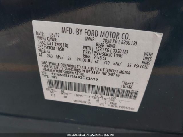 Photo 8 VIN: 1FM5K8HT8HGD23319 - FORD EXPLORER 