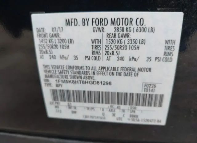 Photo 8 VIN: 1FM5K8HT8HGD81298 - FORD EXPLORER 