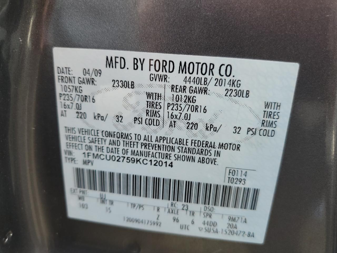 Photo 13 VIN: 1FMCU02759KC12014 - FORD ESCAPE 