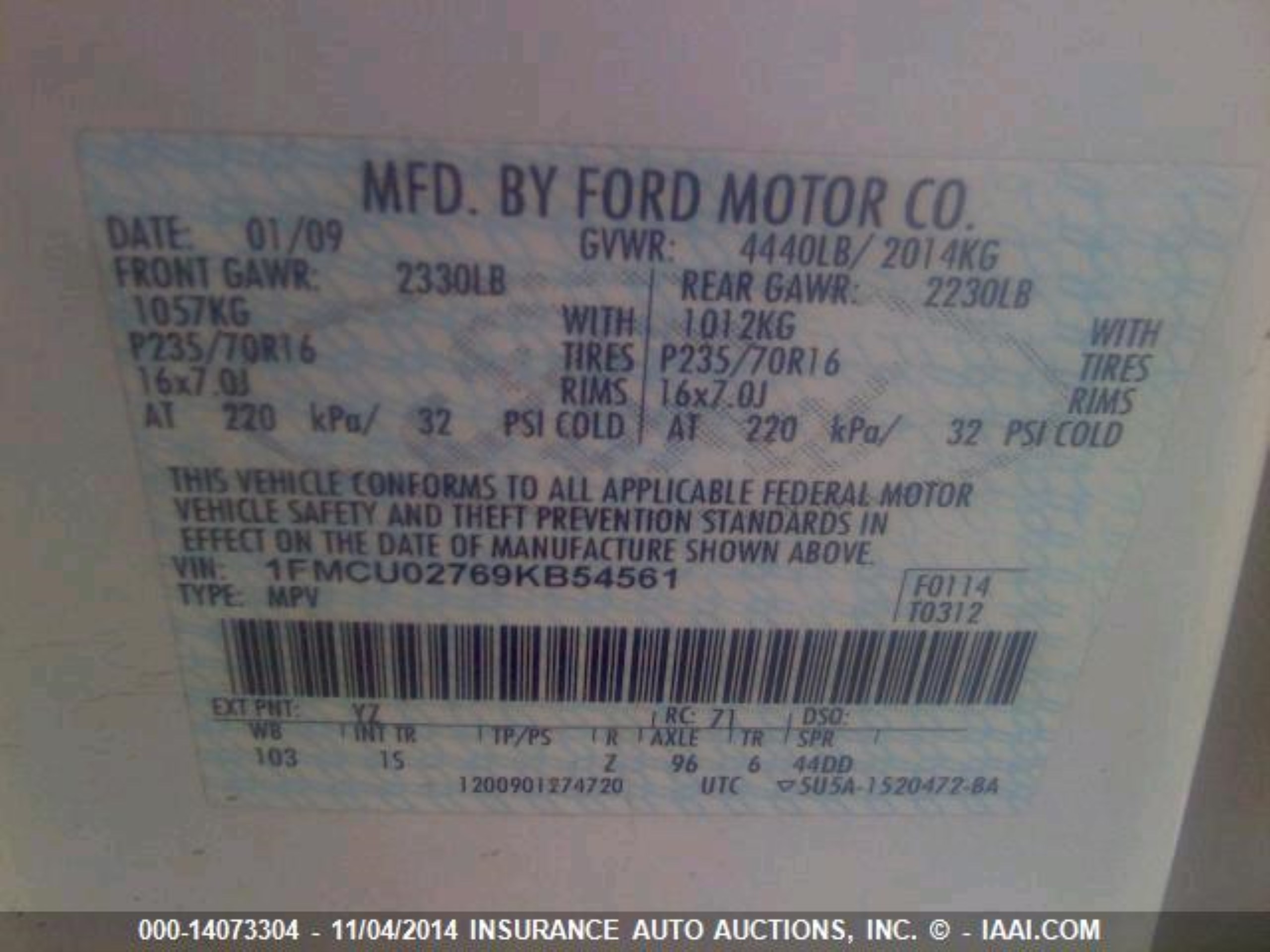 Photo 8 VIN: 1FMCU02769KB54561 - FORD ESCAPE 